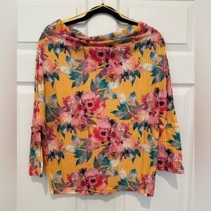 Umgee Vibrant Floral Blouse in Yellow and Pink
